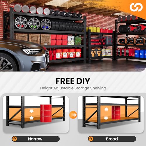 71” W Storage Shelves Heavy Duty, 5000LBS Metal Garage Shelving Units, 4 Tier Storage rack shelf, Steel Industrial Shelving , Adjustable Standing Shelf for Basement/Warehouse 71"W x 24"D x 70"H, Black