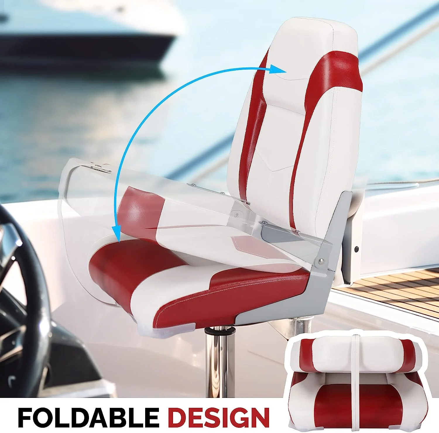 PEXMOR Low/High Back Boat Seats, Folding Boat Seats 2 Pack Thick Soft Cushion Waterproof, Fishing Captain Boat Seats w/Aluminum Hinges & Stainless Steel Screws, 2 Packs