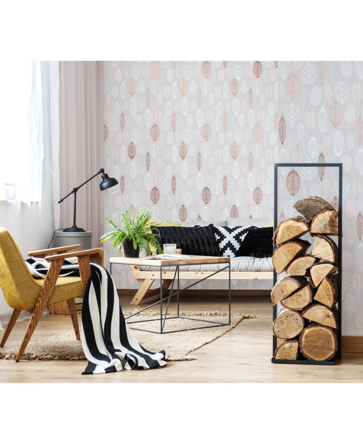 Graham u0026 Brown Highland Scandi Leaf Wallpaper, Copper