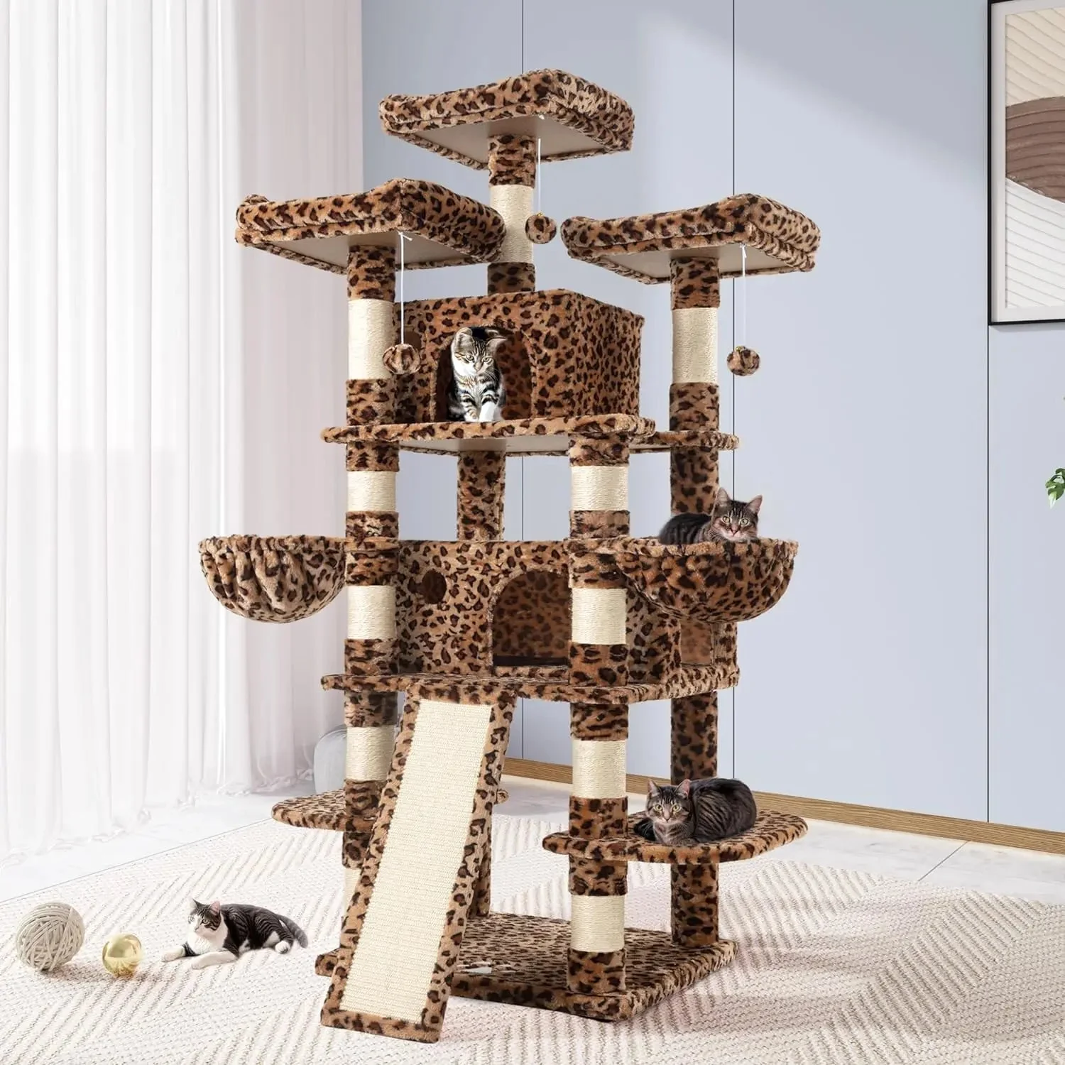 68 Inches Multi-Level Large Cat Tree for Indoor  Climbing Tree With  Condo  Perches Scratching Post Things for Cats Pet - Curated Treasures Market
