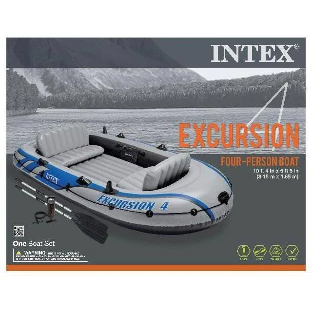 Intex Excursion 4 Inflatable Rafting/Fishing Boat Set with 2 Oars 68324EP