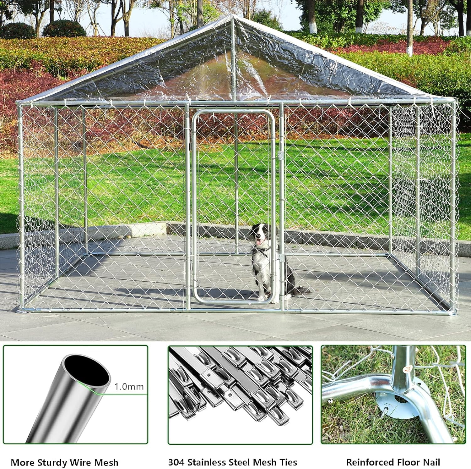Haverchair Large Dog Kennel Outside with Roof, 9.8 x 9.8 x 6.5FT Outdoor Dog Kennel Cage Run Heavy Duty Dog Playpen Pen with Secure Lock, 118.1"x118.1"x82.6"