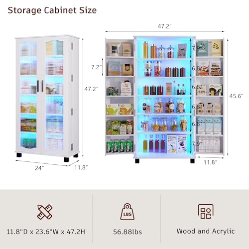 FOMNEY Kitchen Pantry Cabinet with LED Lights