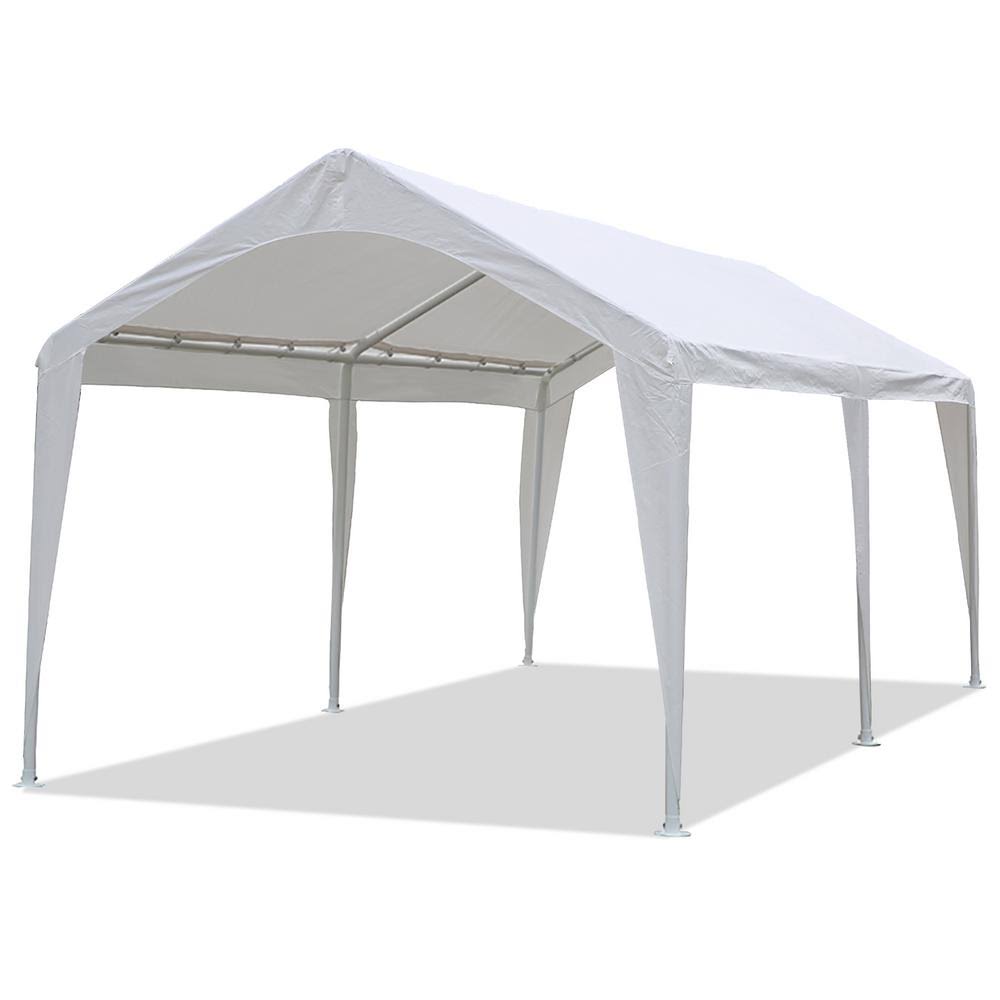 10 ft. W x 20 ft. D x 9.5 ft. H White Roof Steel Heavy Duty Carport