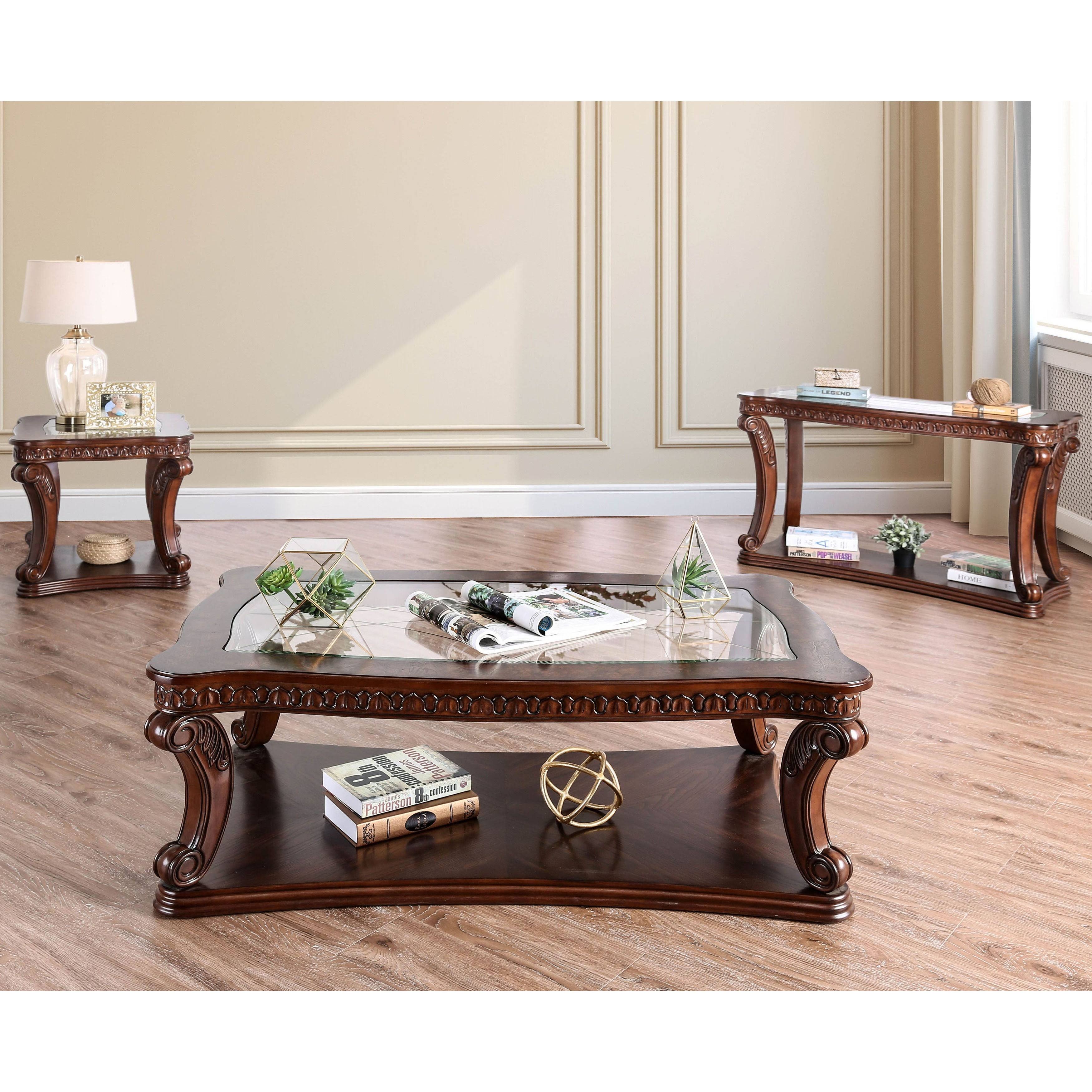 Furniture of America Rend Traditional Oak Solid Wood End Table, Brown