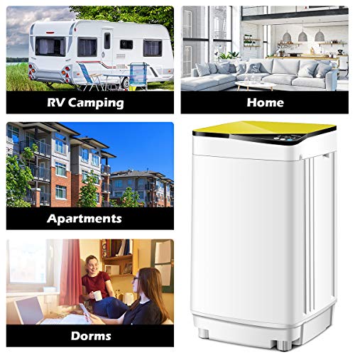 Giantex Full-Automatic Washing Machine Portable Washer and Spin Dryer 10 lbs Capacity Compact Laundry Washer with Built-in Barrel Light Drain Pump and Long Hose for Apartments Camping
