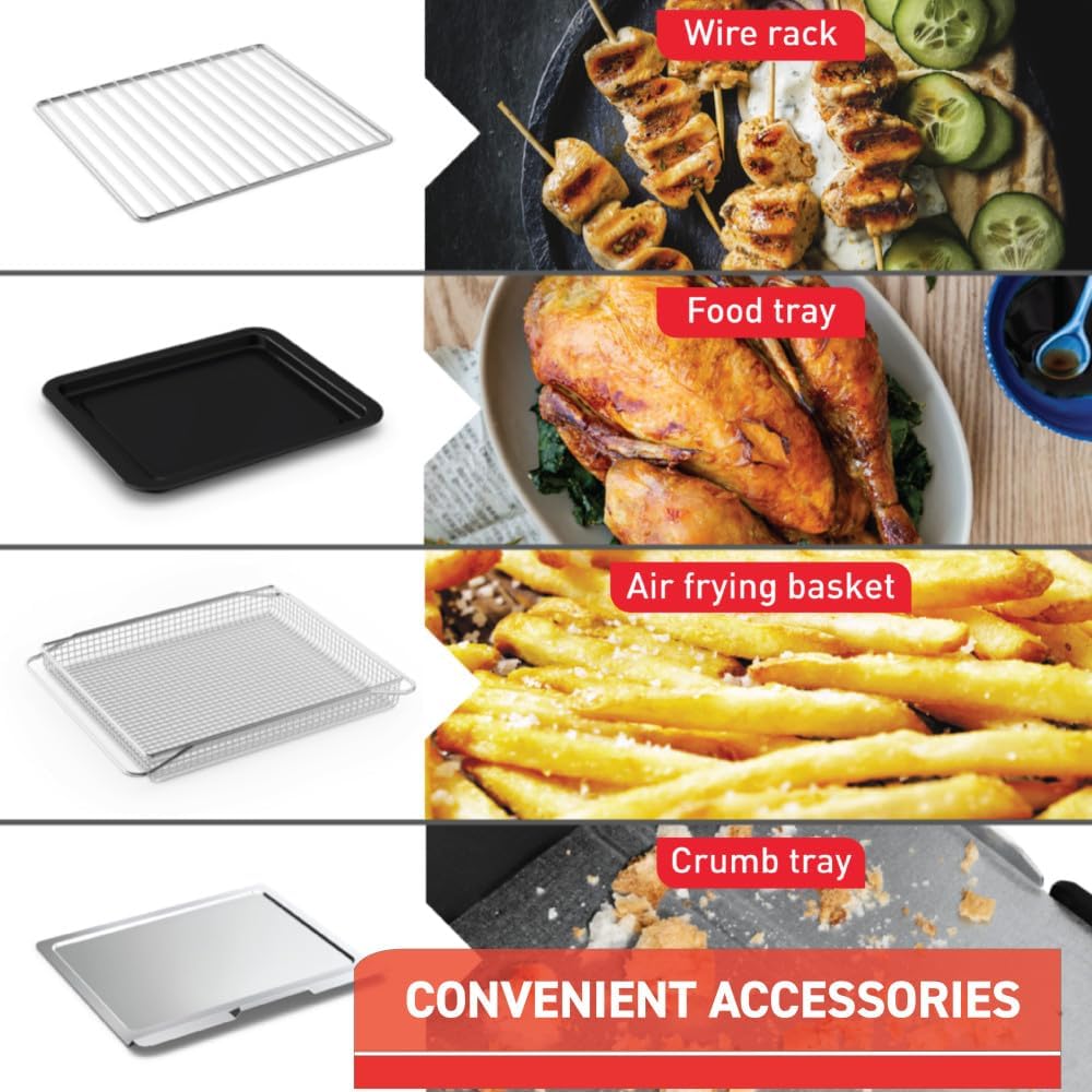 T-fal 9 in 1 Toaster Oven Air Fryer Combo Stainless Steel Convection Countertop Oven, Fast Heatup, 7 Pound Chicken Capacity, Extra Crispy Results, Toast, Bake, Air Fry, Reheat, Broil