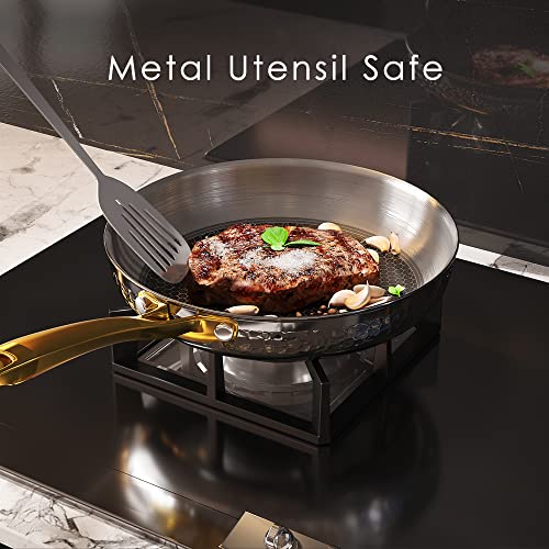 Homaz life Pots and Pans Set, Tri-Ply Stainless Steel Hammered Kitchen Cookware