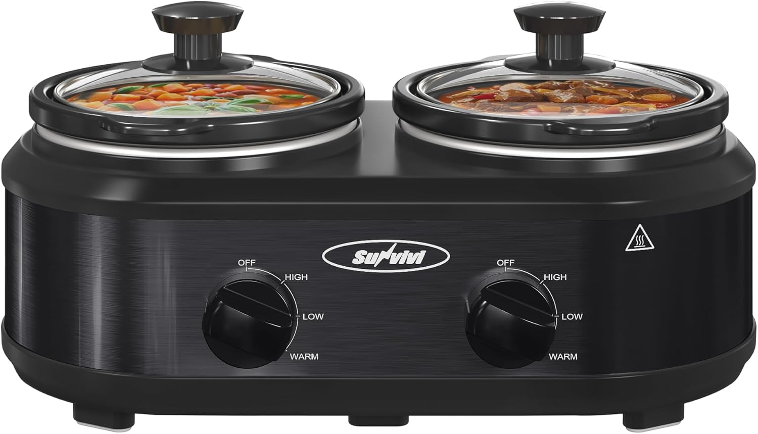 Slow Cooker, Dual Slow Cooker Black and Copper Triple Slow Cooker Buffet Server Multiple Pot Food Warmer, Slow Cooker Buffet Food Warmer Adjustable Temp Lid Rests Stainless Steel