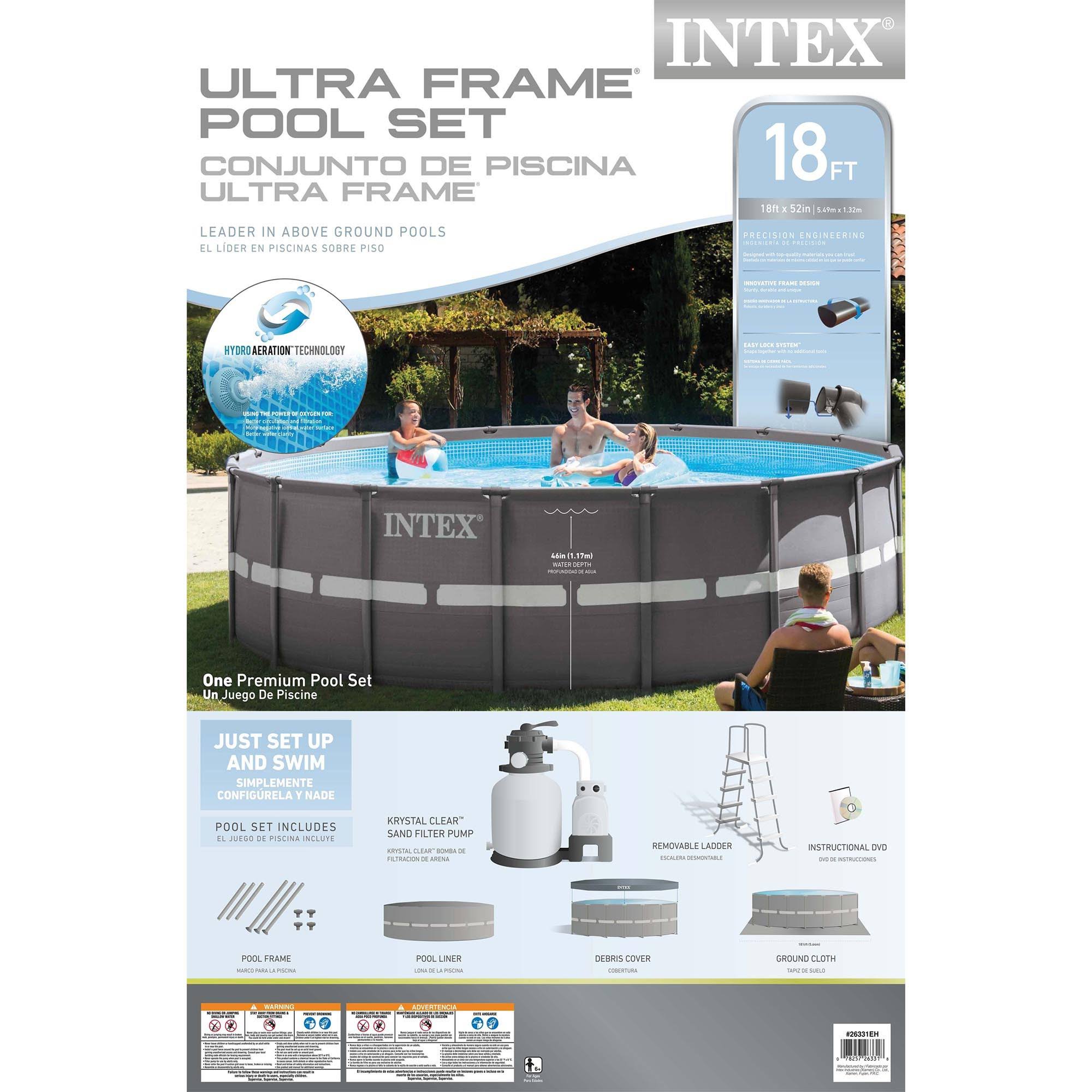 Intex 18& x 52x22 Ultra Frame Above Ground Swimming Pool Set with Sand Filter Pump