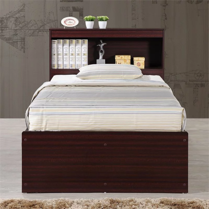Home Square 2 Piece Bedroom Set with Captain Bed ad 2 Door Armoire in Mahogany