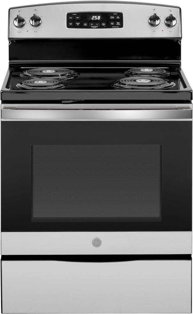 GE JB258RMSS 30 Freestanding Electric Range with 4 Coil Elements 5.3 cu. ft. Oven Capacity Self-Cleaning Oven Storage Drawer in Stainless Steel