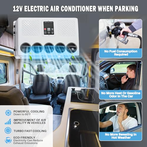 12V Truck Split 12 Volt DC Air Conditioner Electric RV AC Unit, Low Noise Fast Cooling High Efficiency For Semi-Truck, Trailer, Bus, Camper, Pickup, Motorhome