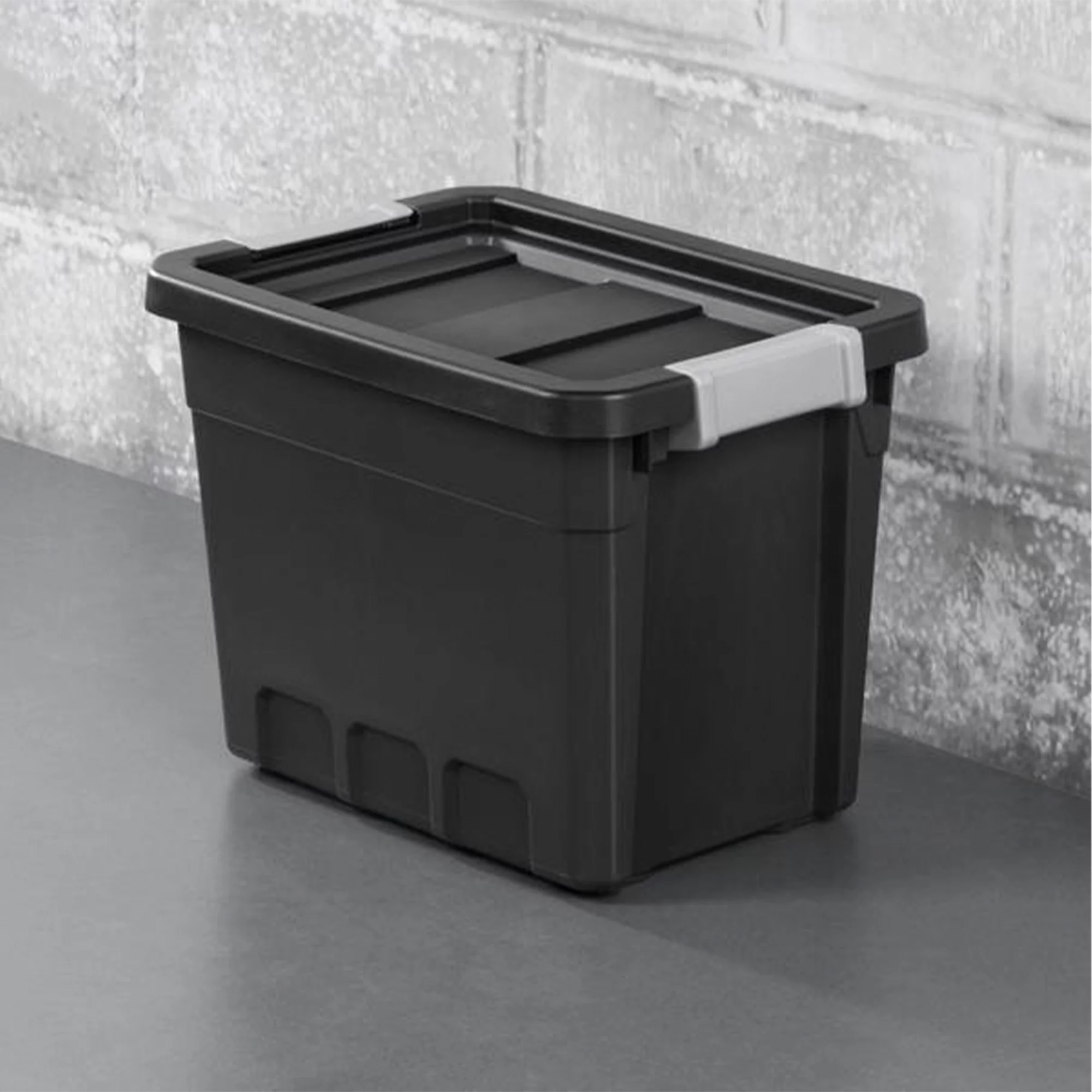 Sterilite 7.5 Gallon Industrial Storage Totes w/ Latch Lids, Black (6 Pack)