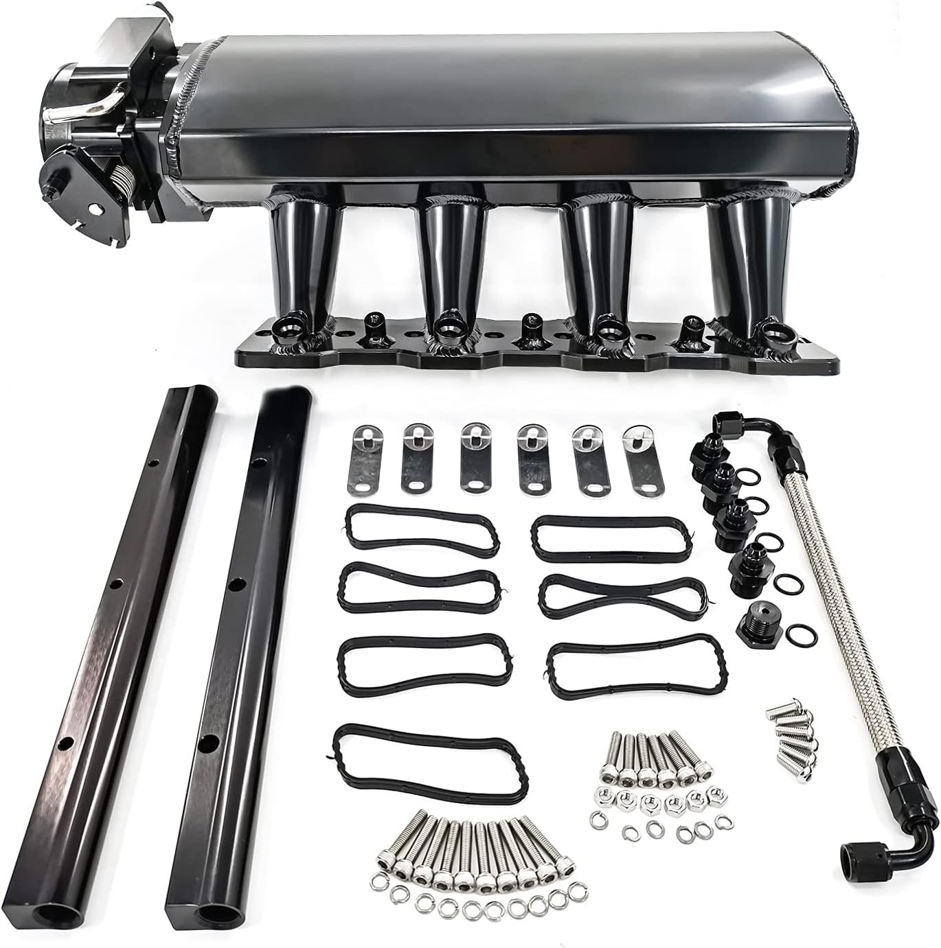 DIMAIER Intake Manifold Fit 102mm Throttle Body Sheet Metal Fabricated EFI 15°Throttle Opening Compatible with Cadillac Chevrolet GMC Corvette Pontiac GTO Saab 9-7X Aero LS LS1 LS2 LS6 Heads