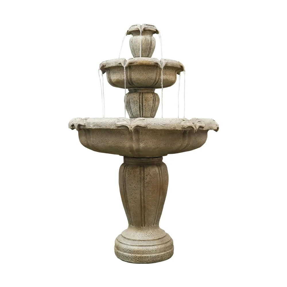 48-Inch Tall Outdoor Decorative 3-Tiered Concrete Relaxation Fountain