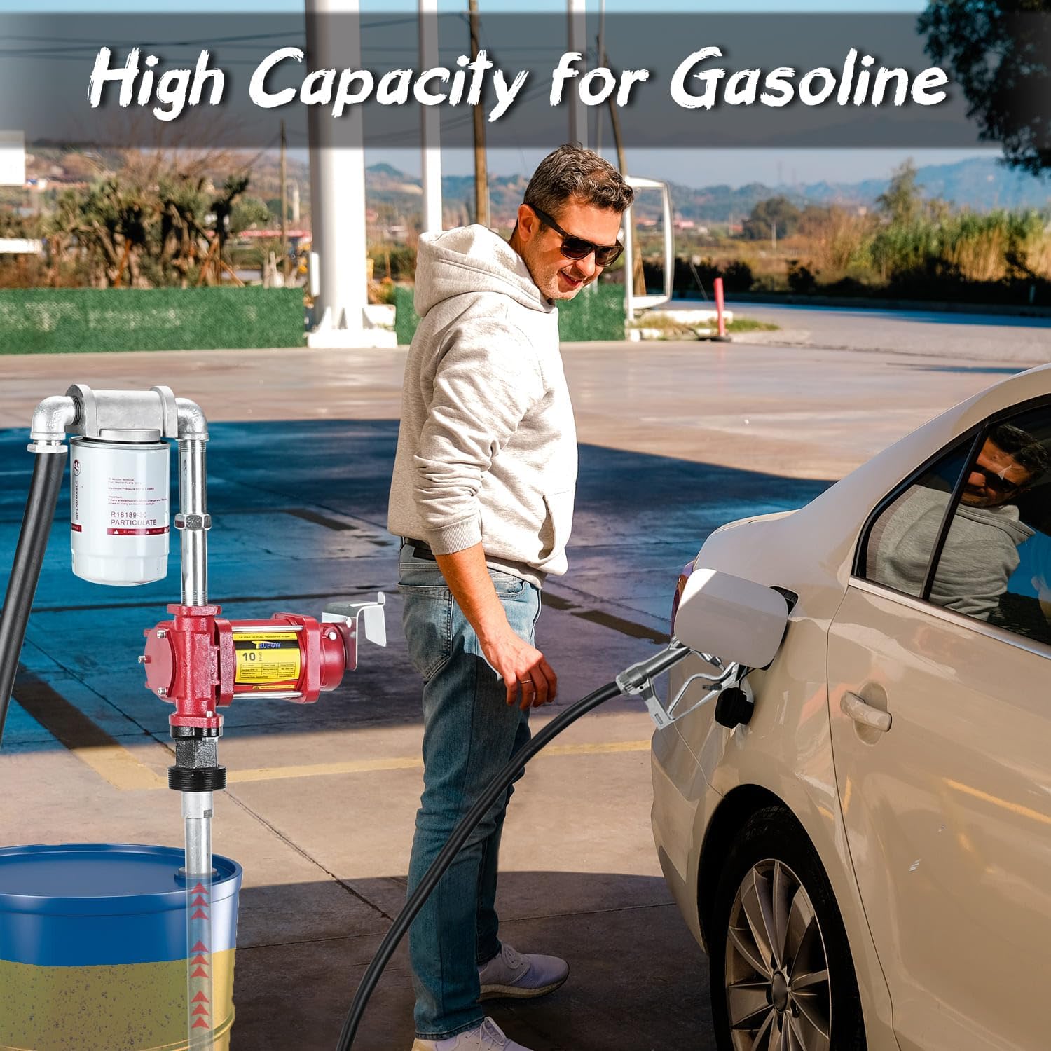 12V DC 10GPM Self-priming Gasoline Diesel Oil Fuel Transfer Explosion-proof Pump Kit with with Particulate Filter and Nozzle for Gasoline Diesel Kerosene & More