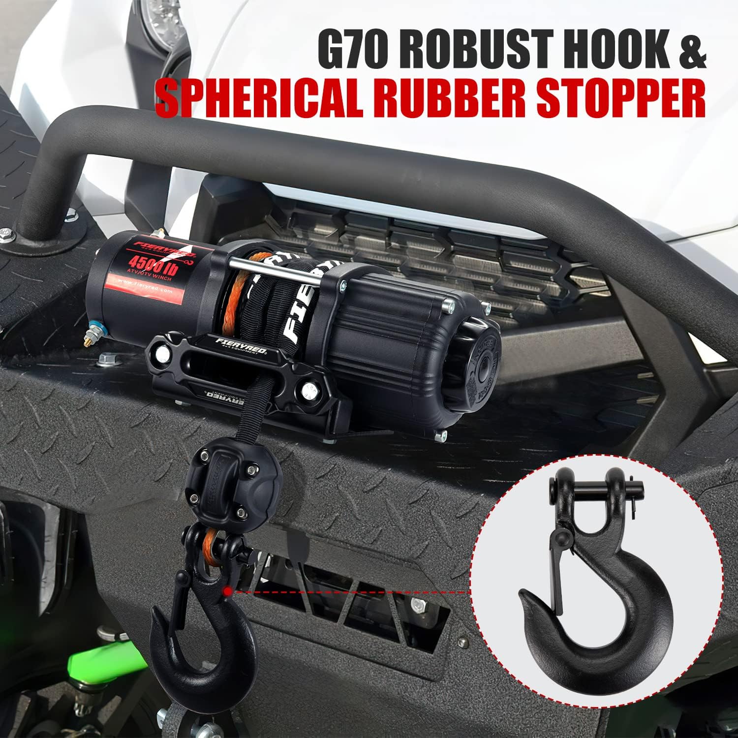 FIERYRED 8500 lbs Synthetic Winch Rope Cable Kit 3/16 50FT Winch Rope with Winch Stopper Forged Hook Fairleads Orange Winch Line Cable Kit for 4WD Off Road ATV UTV SUV Pack of 2