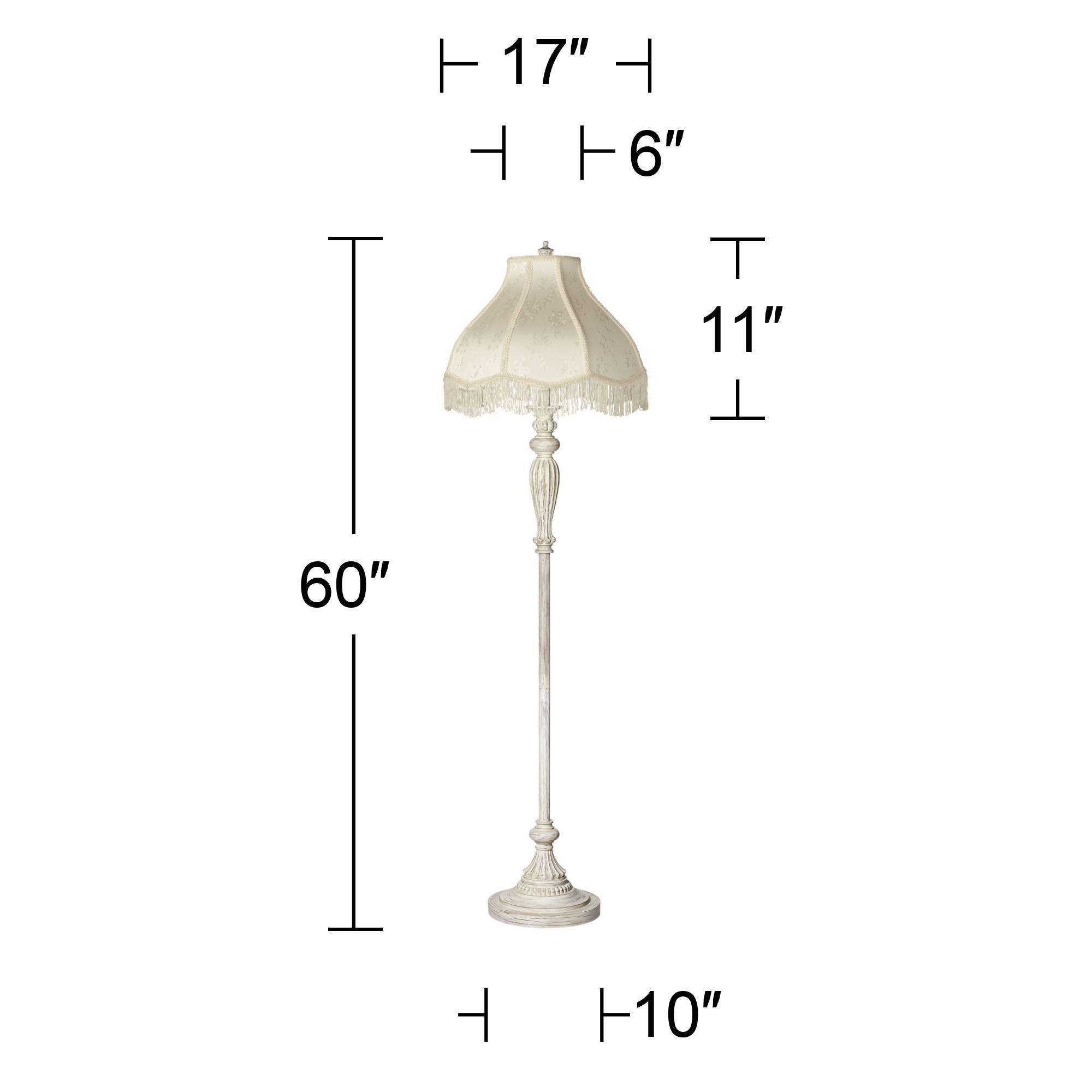 360 Lighting Vintage Chic Floor Lamp Antique White Cream Scallop Fabric Dome Shade with Fringe for Living Room Reading Bedroom