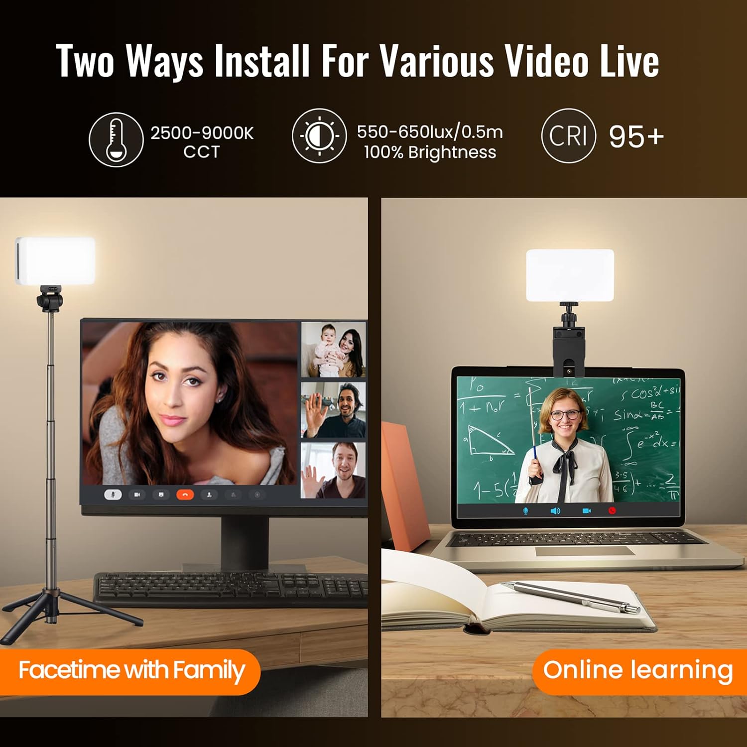 Video Conference Light,CRTBETLIF Video Lighting for Laptop Computer,Webcam Light Zoom,Live Streaming Light Adjustable Tripod,DSLR Camera Light,Remote Meetings Pack of 2