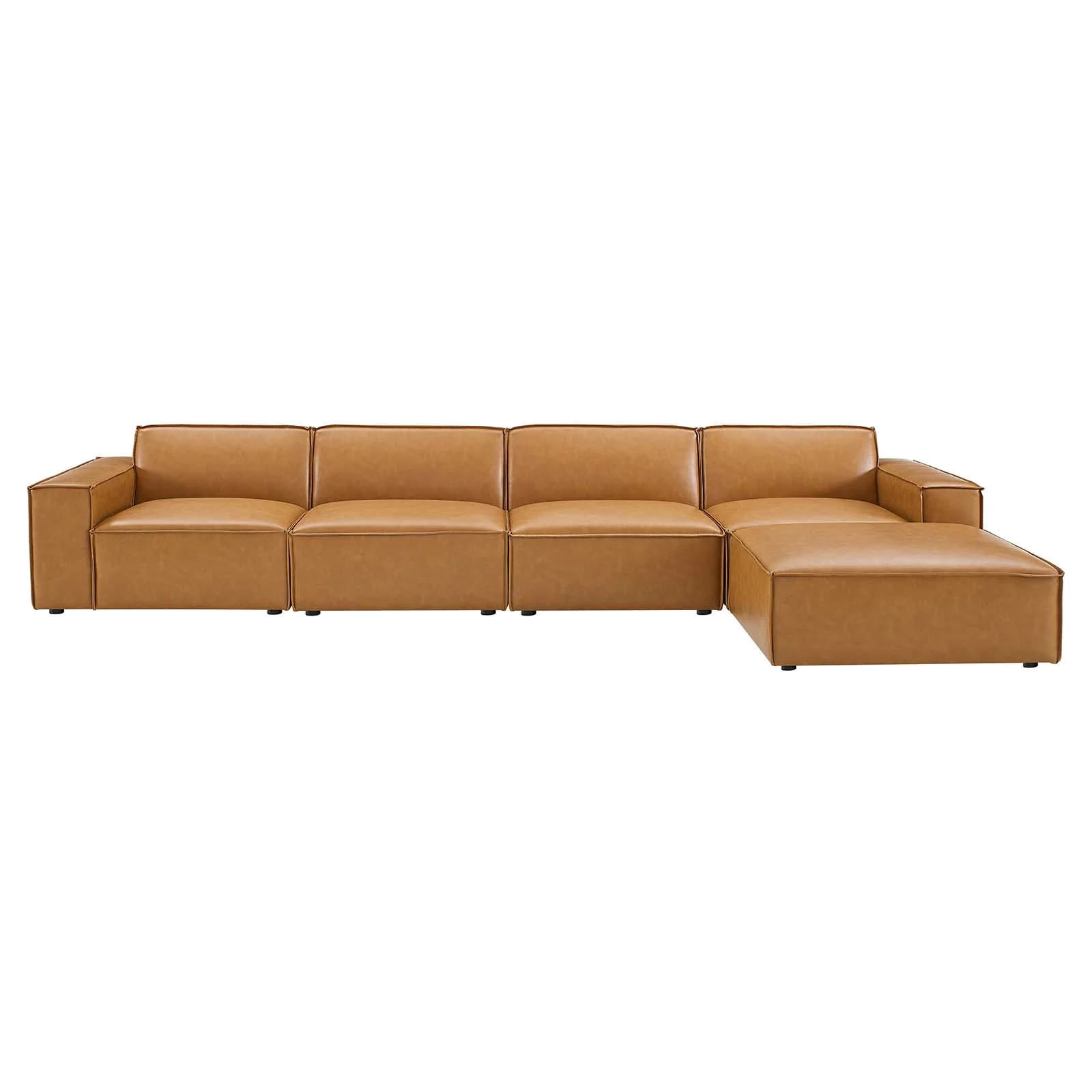 Modway Restore 5-Piece Vegan Leather Sectional Sofa in Tan