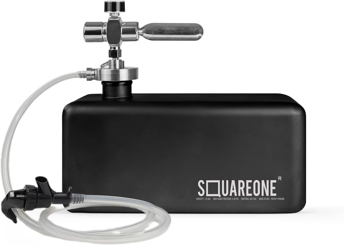 Square One Mini Keg, Stainless Steel Keg and Tap System, 2x 64oz Growlers or 1 Gallon Capacity, Fits in Refrigerators/Coolers, Great for Beer, Cold Brew, and Mixed Drinks - Black