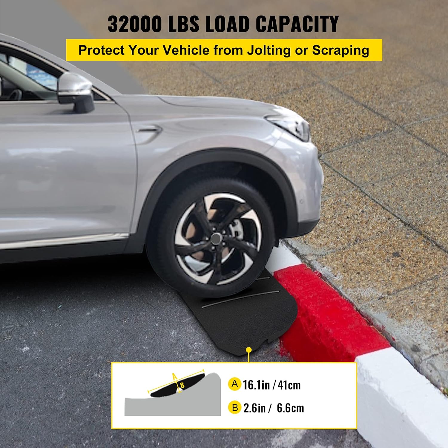 VEVOR Curb Ramp, 2 Pack Rubber Driveway Ramps, Heavy Duty 32000 lbs Weight Capacity Threshold Ramp, 2.6 inch High Curbside Bridge Ramps for Loading Dock Garage Sidewalk, Expandable Full Ramp Set