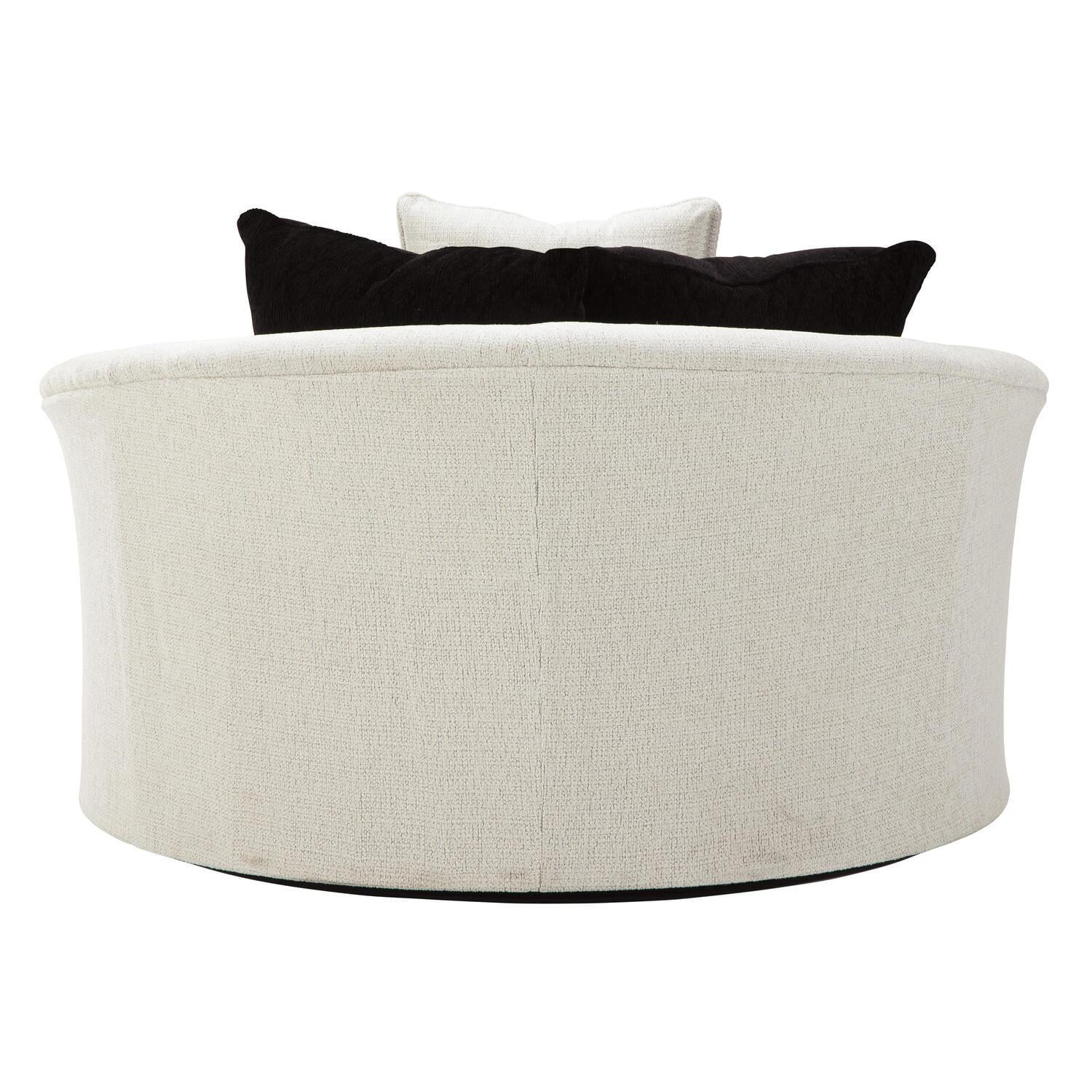 Maykoosh Vintage Vogue Fabric Upholstered Round Oversized Swivel Chair, Off White
