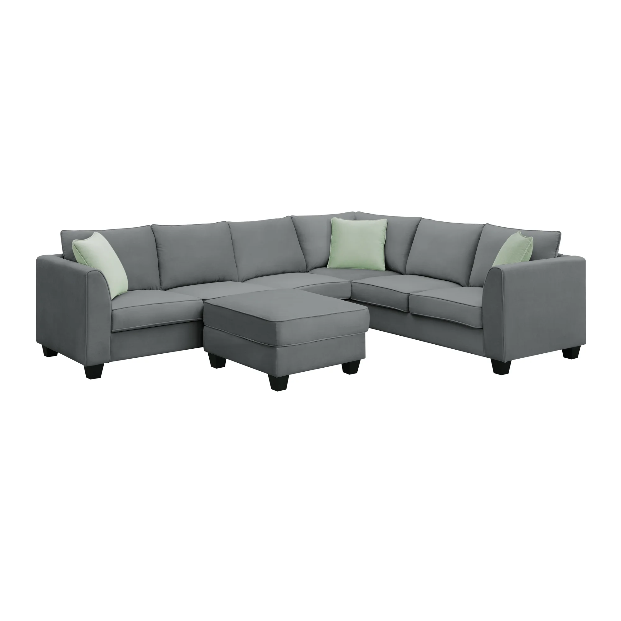 7 Seats Modular Sectional Sofa with Ottoman, L Shape Fabric Sofa Corner Couch Set Living Room Couches Sets with 3 Pillows, Gray, 112" x 87"