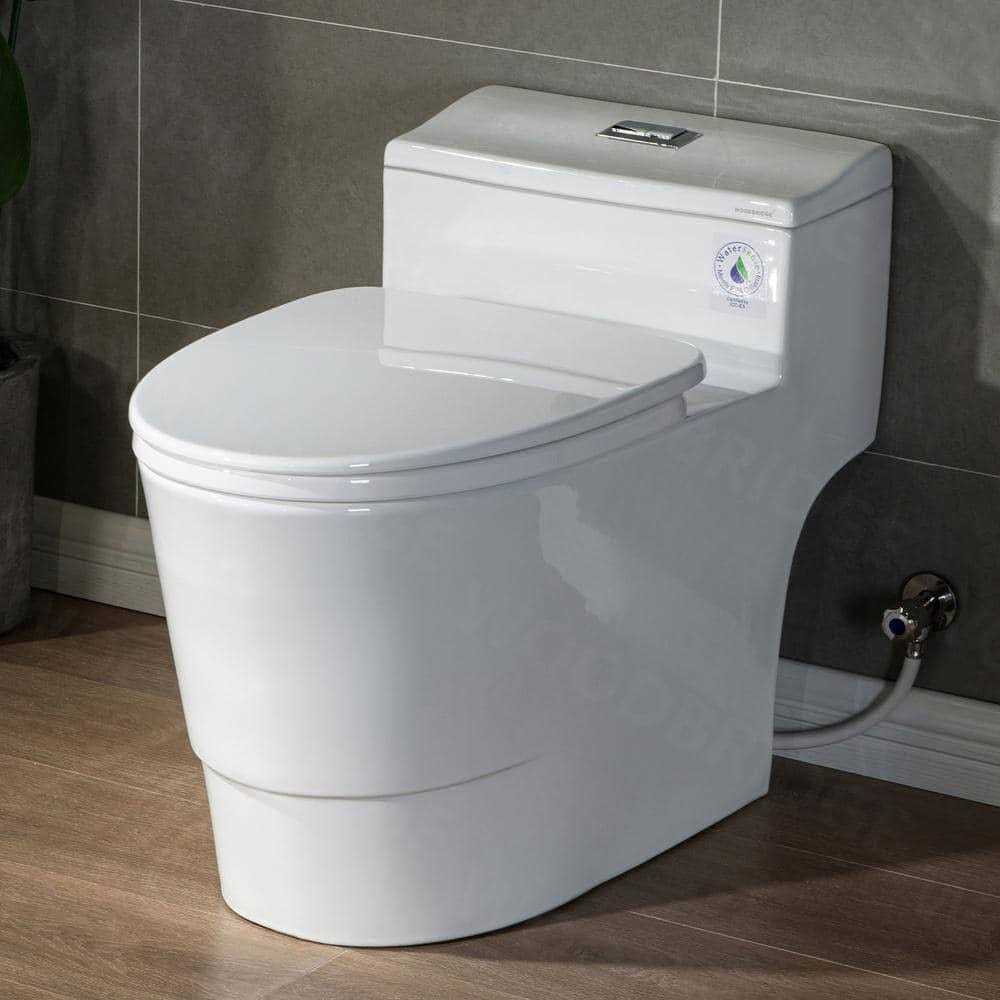 Woodbridge 1-piece 1.28 GPF Conserver High Efficiency Dual Flush All-in-One Toilet with Soft Closed Seat Included in White - Shop Hardware Tools Online Store