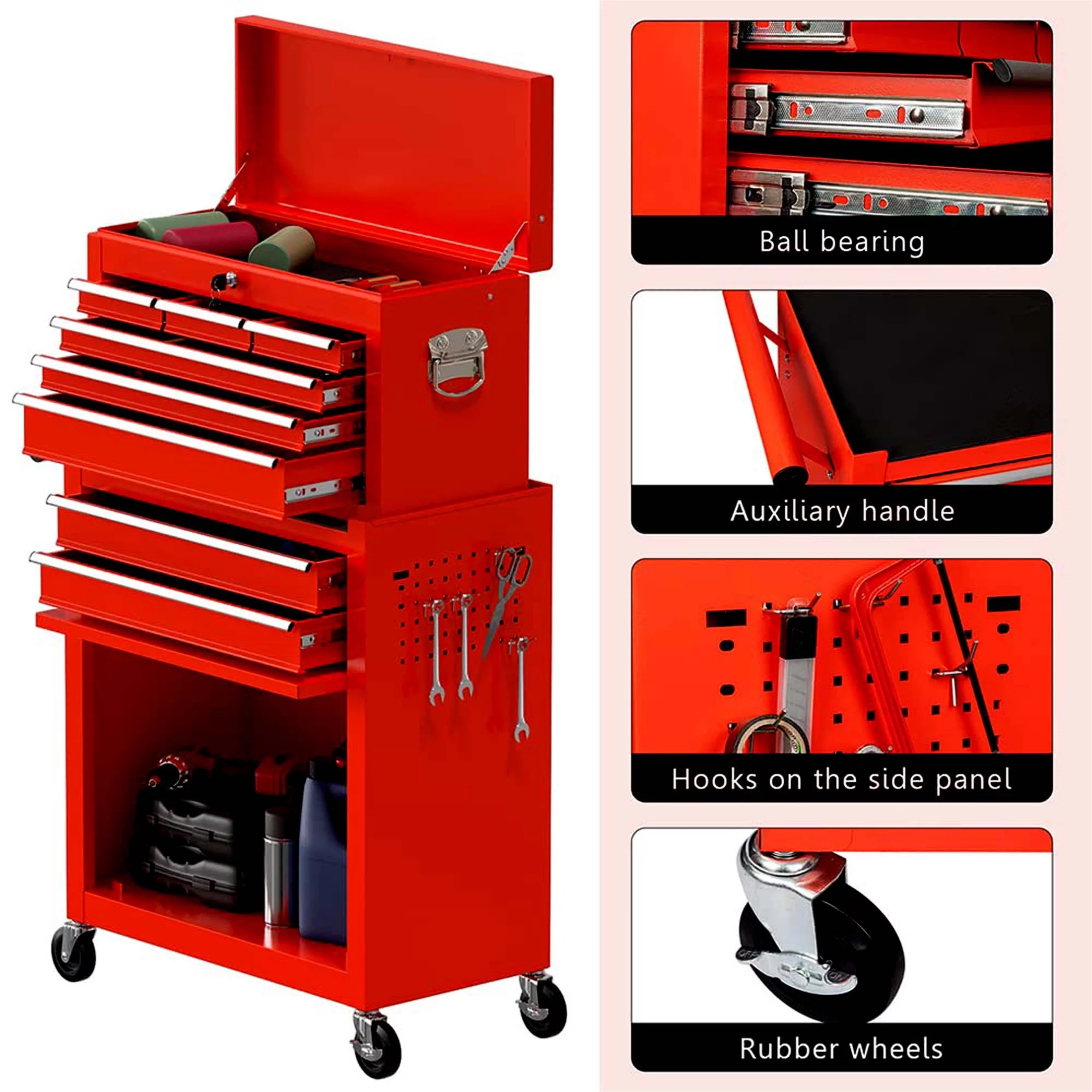Aukfa Tool Chest, 2 in 1 Steel Rolling Tool Box & Cabinet On Wheels for Garage, 8-Drawer, Blue