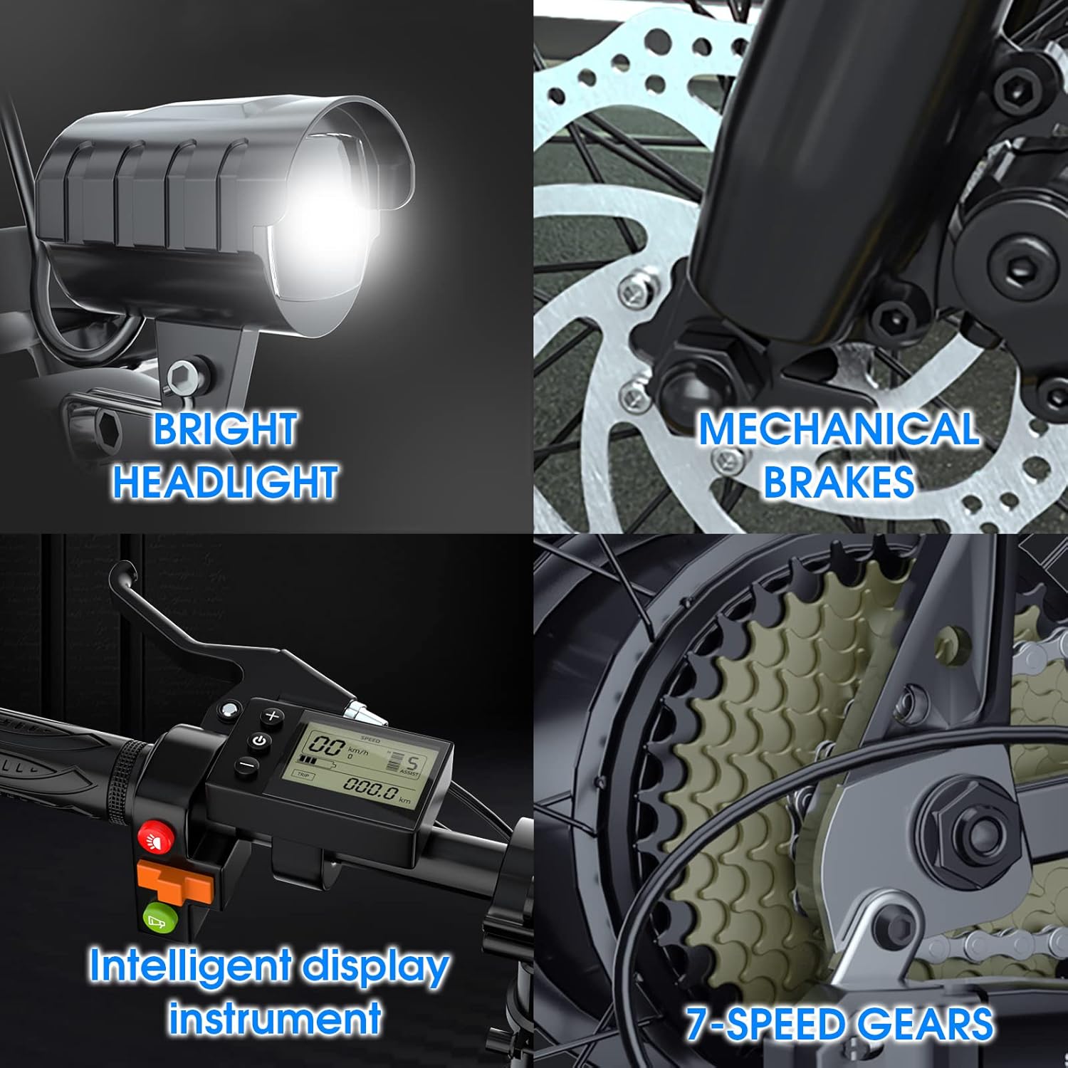 Electric Bike for Adult 1000W 20 inch 4.0″ Fat Tire Ebikes, Foldable 48V 10.4A Lithium Battery Ebike Mountain Beach Snow Electric Bicycle Dual Shock Absorbers 7 Speed