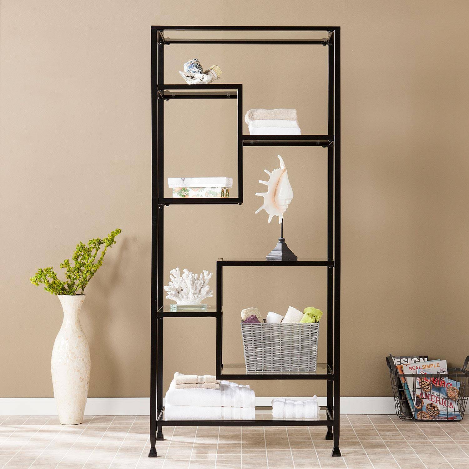 SEI Bakerton Asymmetrical Bookcase, Black