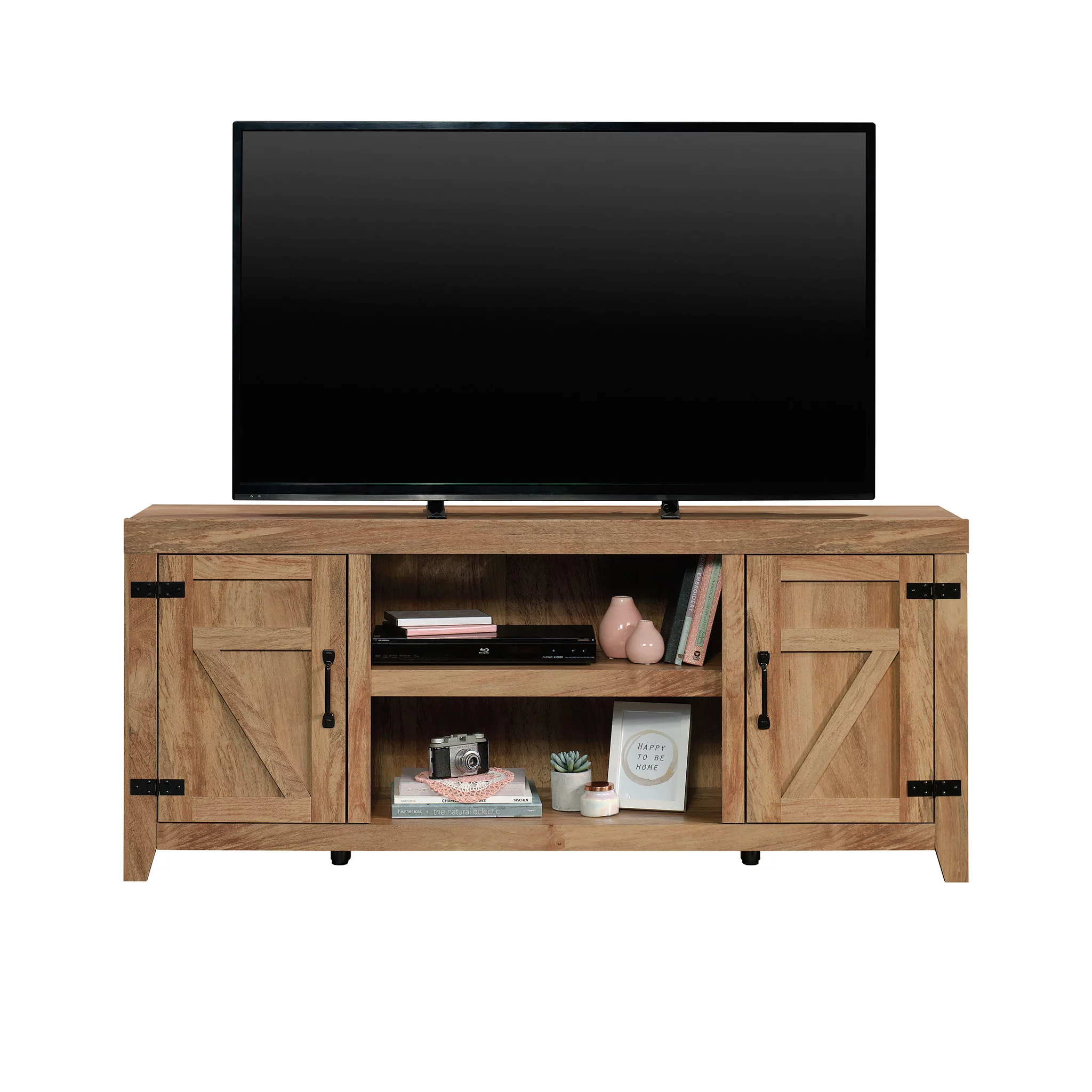 Sauder Farmhouse TV Stand, for TVs up to 70", Sindoori Mango Finish