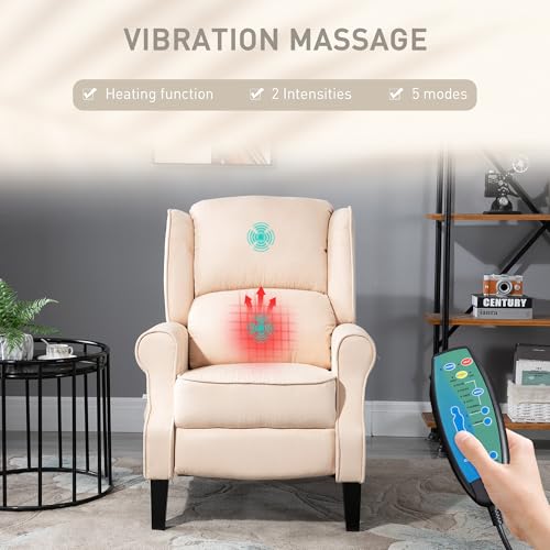 HOMCOM Vibration Massage Recliner Chair for Living Room with Heat, Wingback Single Sofa, Modern Suede Fabric Push Back Reclining Chair with Footrest, Side Pocket, Black