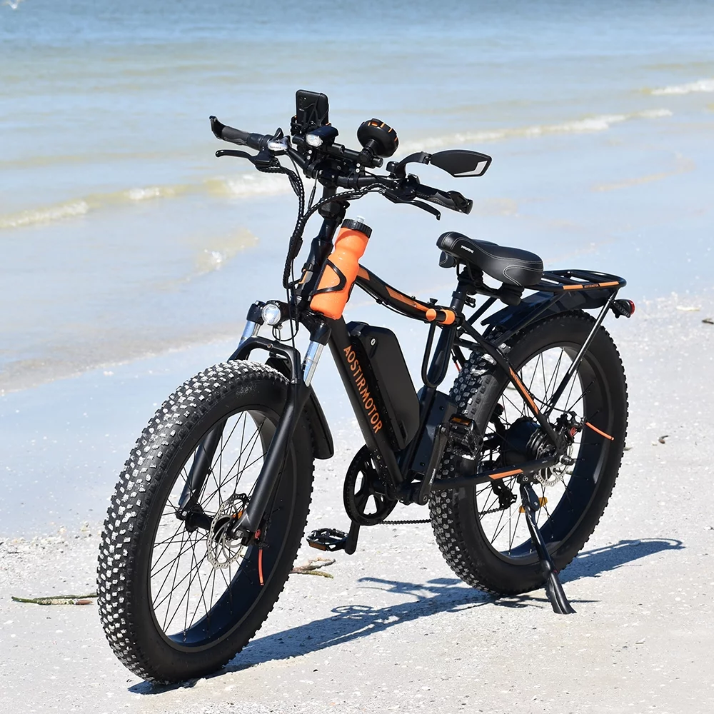 Aostirmotor Electric Bike with  48V 13AH Battery with Rack and Fender,26x4.0 inch Fat Tire Ebike for Adults(Black)