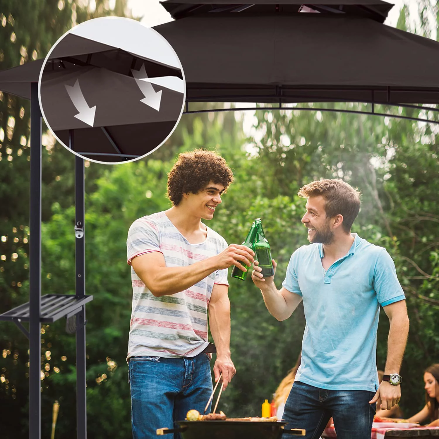 ABCCANOPY 8'x 5' Grill Gazebo Shelter, Double Tier Outdoor BBQ Gazebo Canopy with LED Light(Brown)
