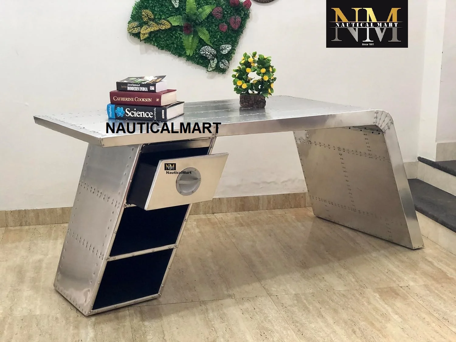 NauticalMart Aviator Wing Desk Aluminium Table Aviator Home Office Furniture (Left, 70 Inches)