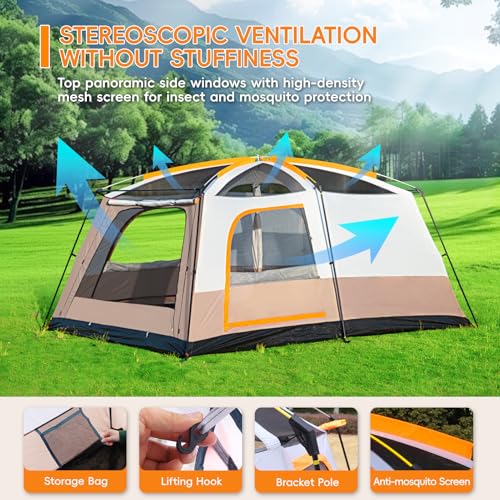 Camping Tent 4-6 Person, Double Layer, Multi-Room Family Cabin Tents with 3 Doors, Mesh Windows, Rainfly & Windproof, Large Waterpoof Tents for Outdoor Camping Hiking Picnic Gathering