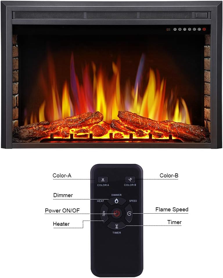 Antarctic star Electric Fireplace Insert, Freestanding & Recessed Electric Stove Heater, LED Adjustable Flame with Burning Fireplace Logs Touch Screen, Remote Control, Timer, 750W-1500W (39‘’)