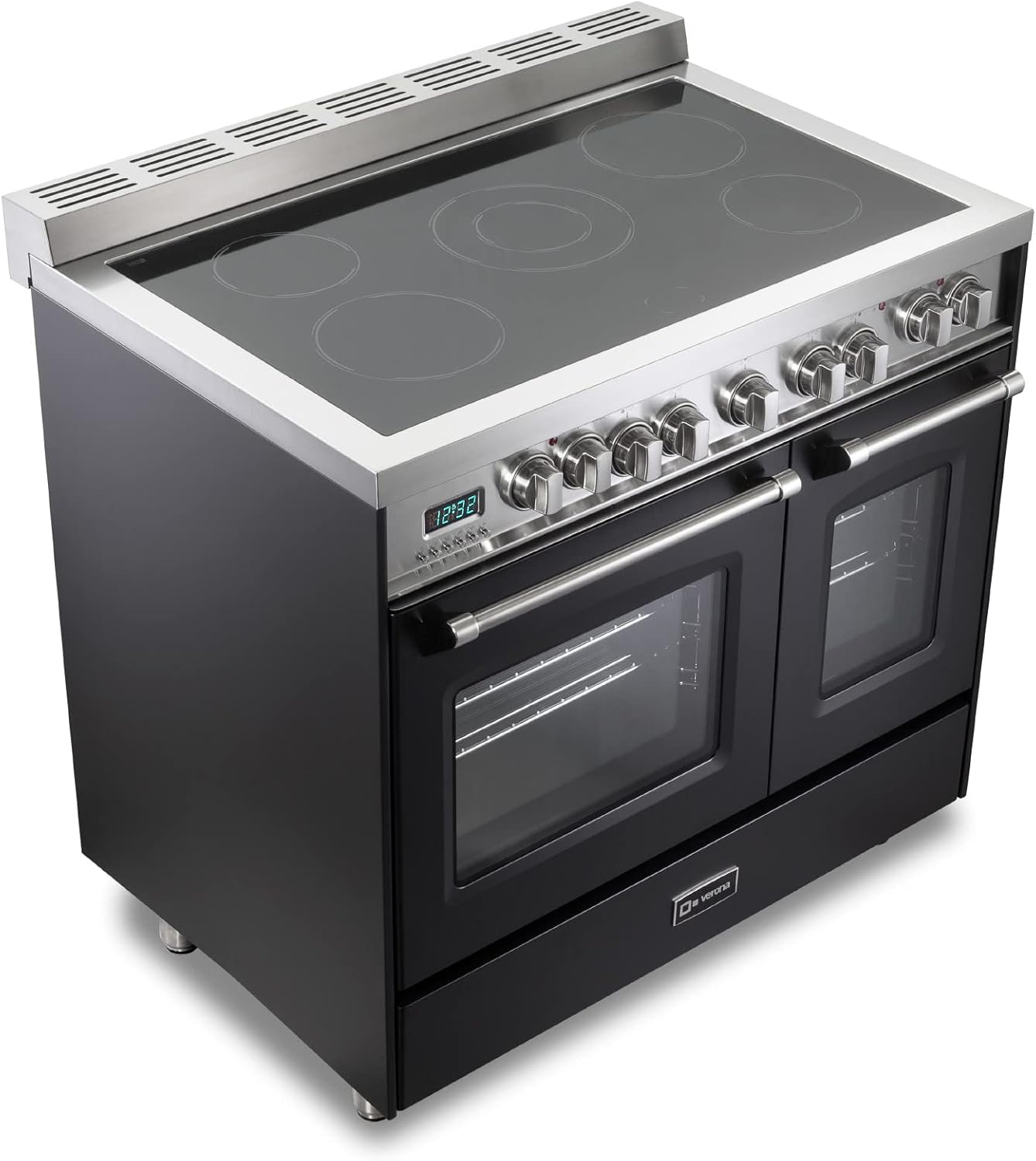 Verona Prestige Series VPFSEE365DE 36 Inch All Electric Freestanding Range Double Oven Convection, 5 Burners Dual Center Element Chrome Knobs and Handle Matte Black