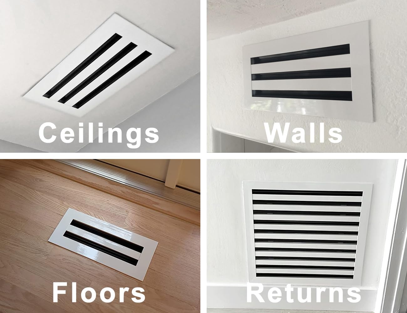 20x20 Modern AC Vent Cover - Decorative Black Air Vent - Standard Linear Slot Diffuser - Register Grille for Ceiling, Walls & Floors - Texas Buildmart