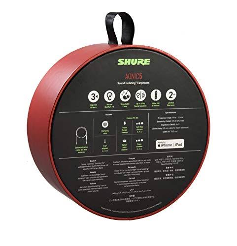 Shure AONIC 5 Wired Sound Isolating Earbuds, Detachable Cable, Durable Quality