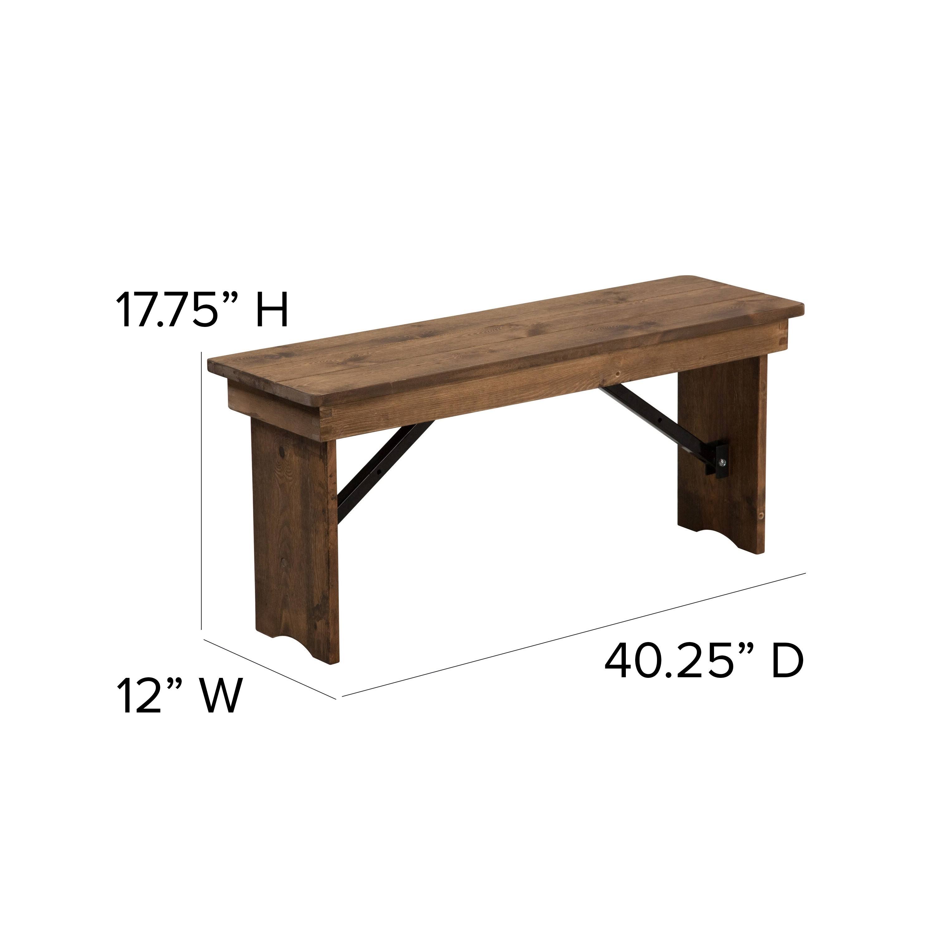 Lancaster Home Hercules Series 40 x 12 Solid Pine Folding Farm Bench Antique Rustic