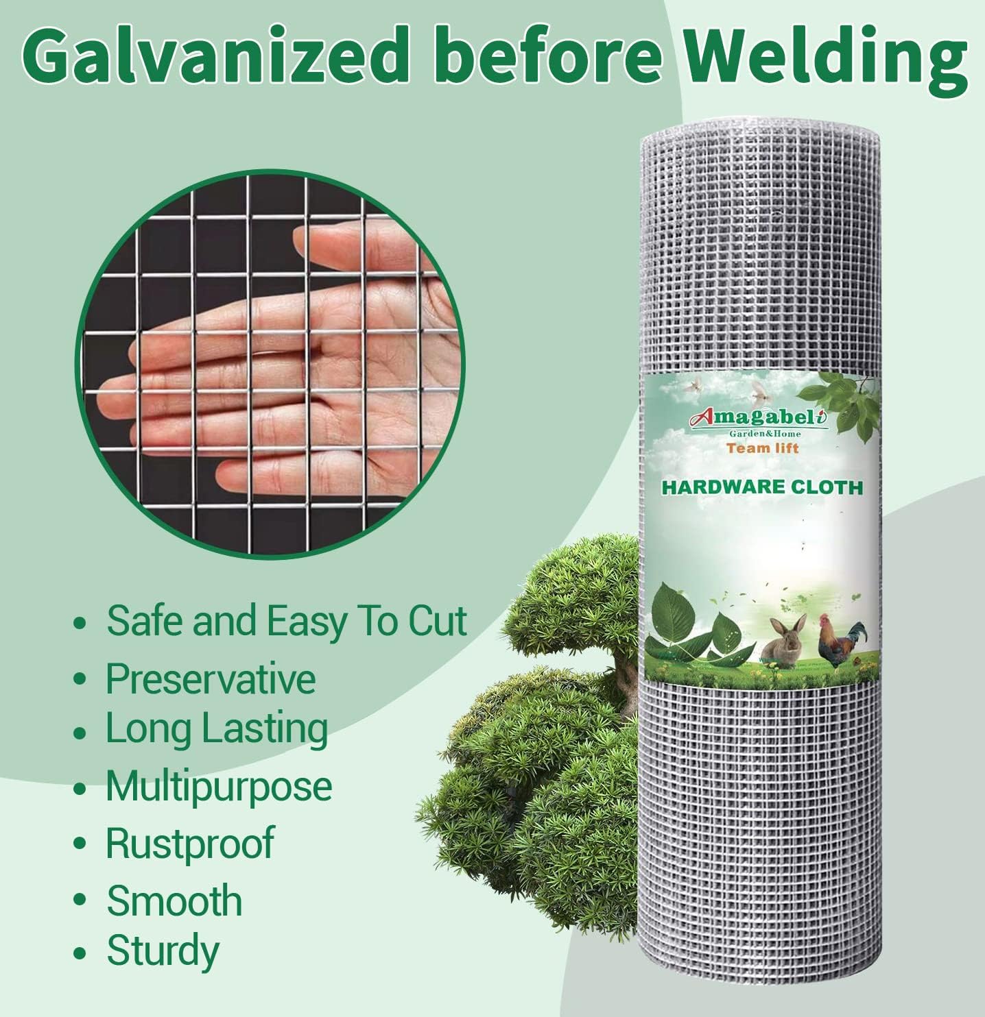Amagabeli Hardware Cloth 48inch x 100ft 2inch Galvanized Before Welding Square Openings 15 Gauge Wire Mesh Fence Roll for Vegetables Garden Netting Rabbit Chicken Coop Animal Enclosure BG303