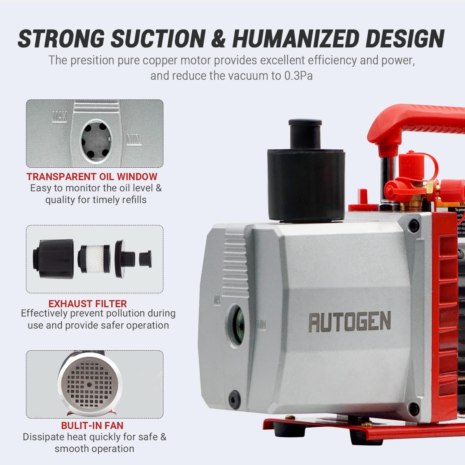 AUTOGEN 2-Stage Air Vacuum Pump 7CFM 0.3 Pa for HVAC/Auto AC Refrigerant Recharging, Degassing Wine, Milking Cow, Food Processing