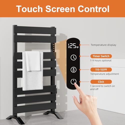 Towel Warmer,Freestanding Towel Warmer Rack for Bathroom - 8 Bars Black Electric Towel Warmer,WiFi Heated Towel Rack with Timer and LED Indicator…