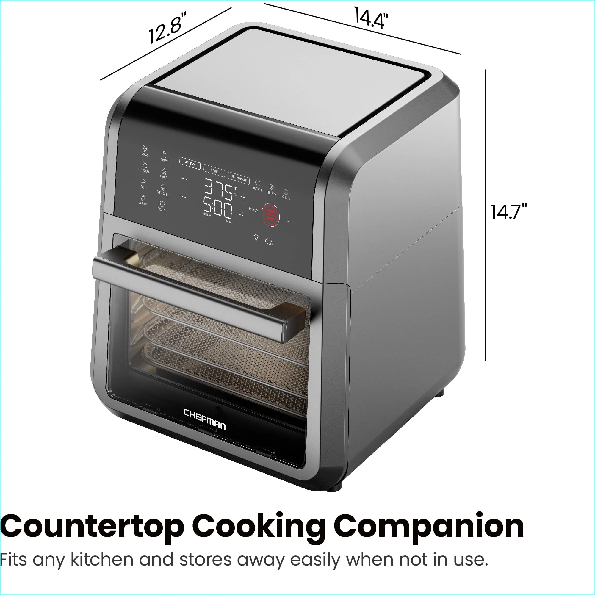 Chefman Multifunctional Digital 10 Qt. Air Fryer+ Rotisserie, Fry, Roast & Bake, 17 Presets - Black, New
