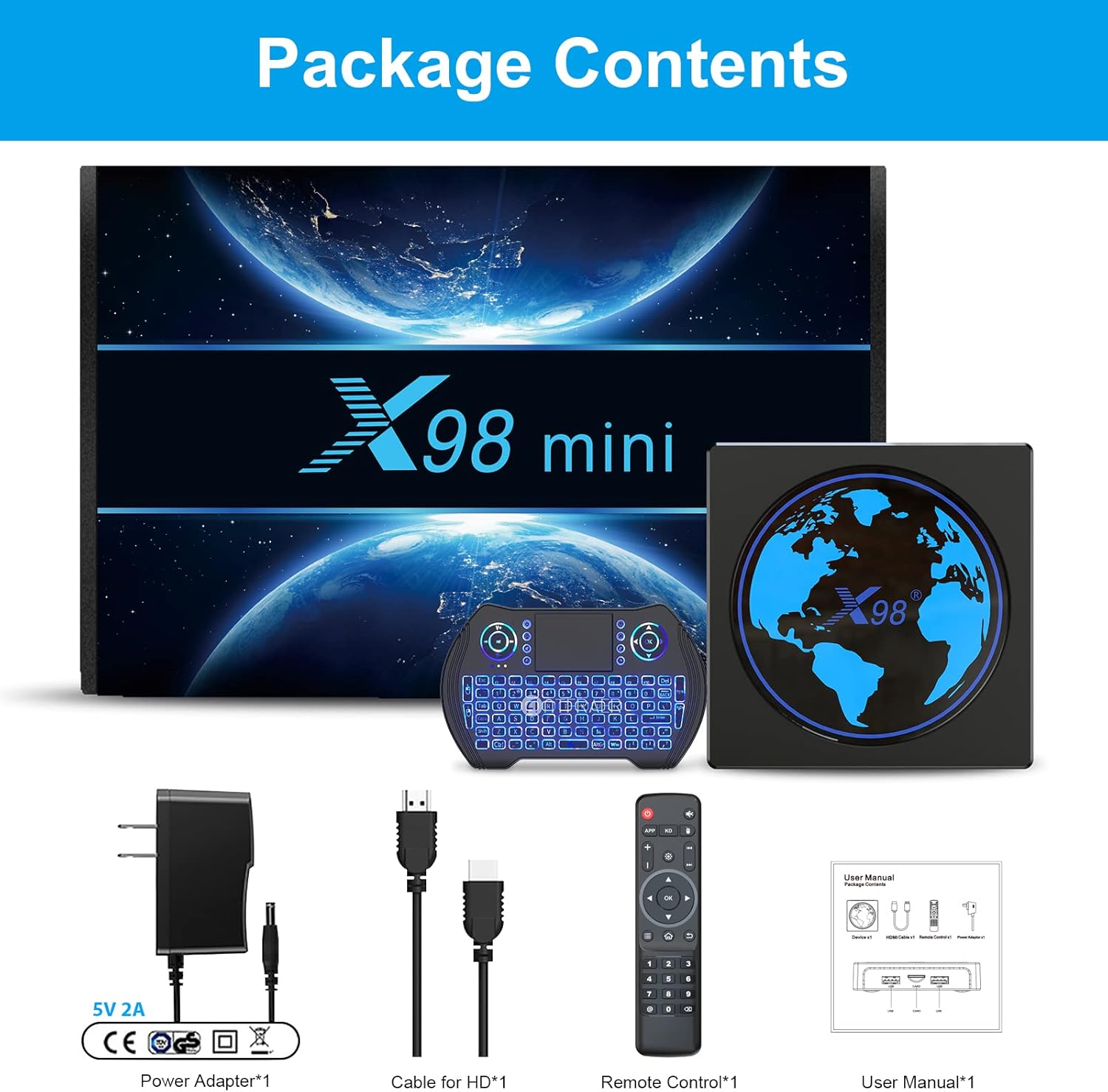 Android TV Box, X98 Mini Android TV Box 11.0 4GB 64GB S905W2 Supports 2.4G/5G WiFi Bluetooth Ethernet LAN 3D 4K HDR Android Box 2022 Smart TV Box with Mini Backlit Keyboard Pack of 2