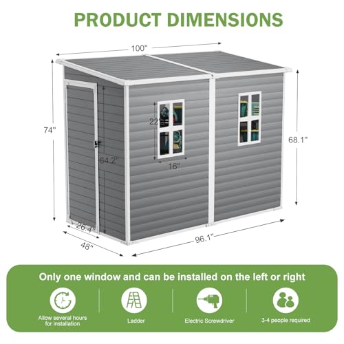 8x6x7 FT Resin Storage Shed, Waterproof Outdoor Storage Shed w/Floor, 2 Windows, Double Lockable Doors & Vents, Tool Shed for Patio Garden, Lawn, Backyard, Dove Grey